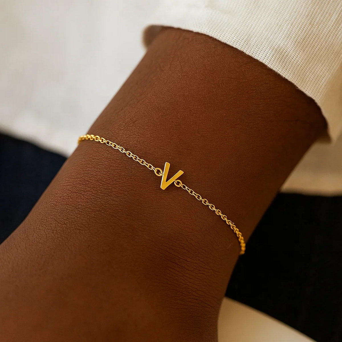 14K Yellow Gold Mini Initial V Bracelet, view 6