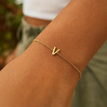 14K Yellow Gold Mini Initial V Bracelet, view 7