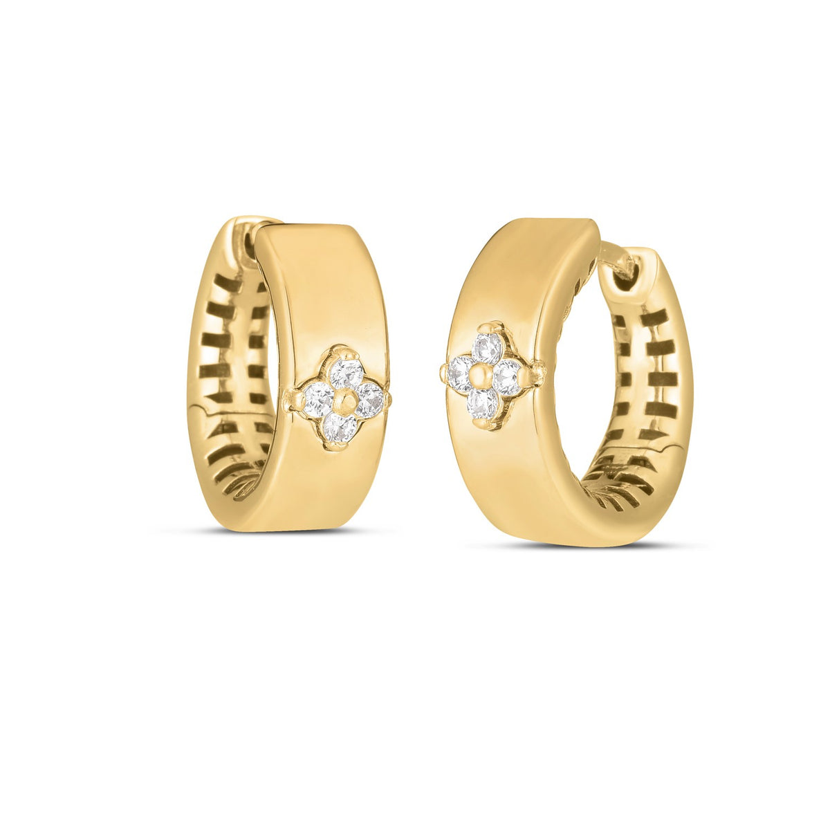 14K Yellow Gold Trilogy Diamond Clover Earrings, view 2