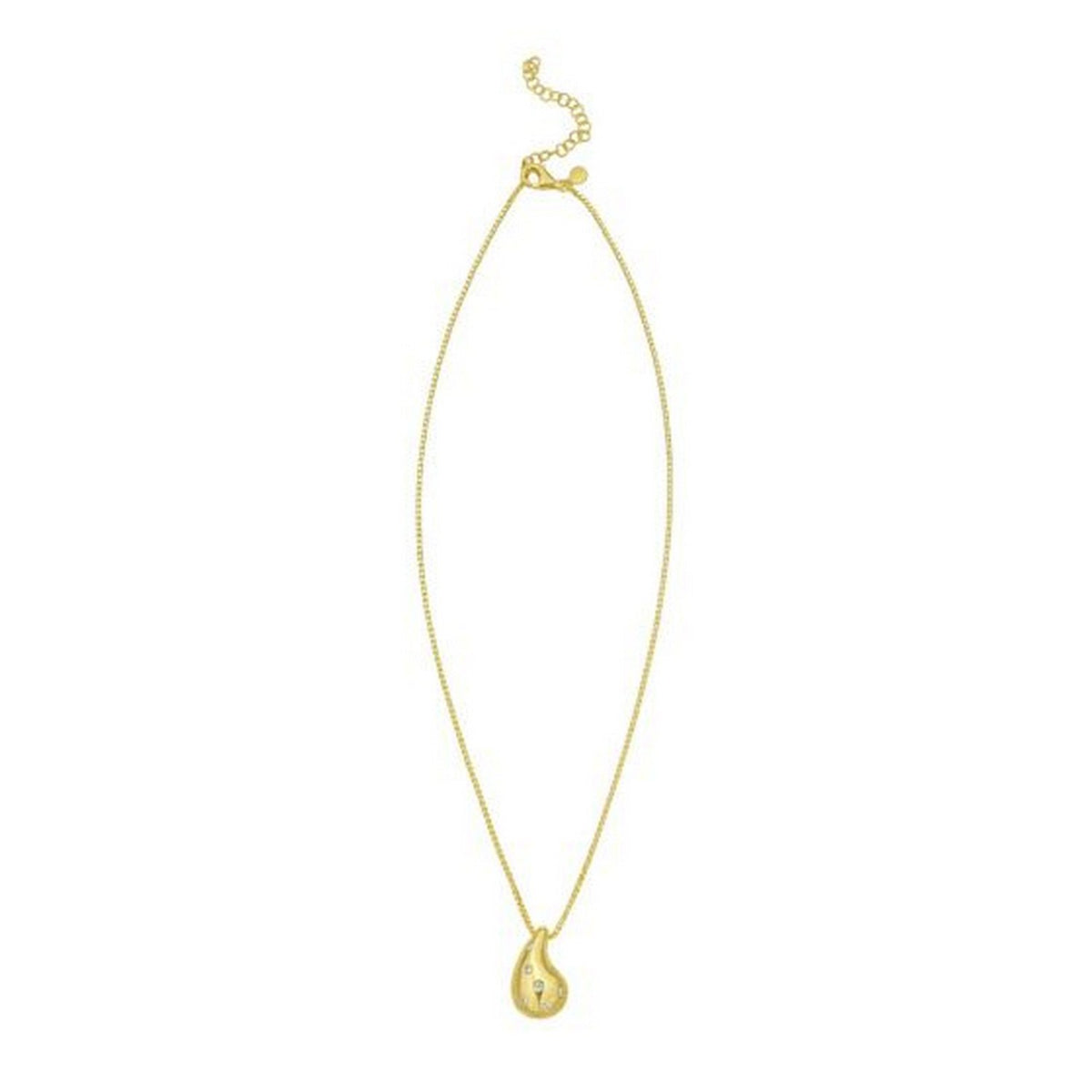 Sterling Silver Gold Plated Puffed Raindrop CZ Necklace, view 2