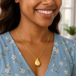 Sterling Silver Gold Plated Puffed Raindrop CZ Necklace, view 3