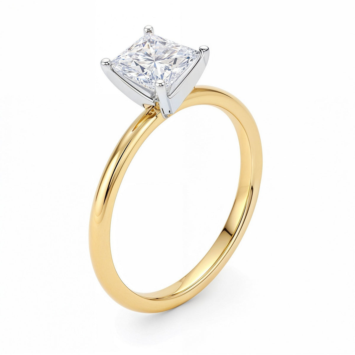 1 Carat Princess Lab Grown IGI G/VS1 Diamond Solitaire Ring in 10K Yellow Gold, view 2