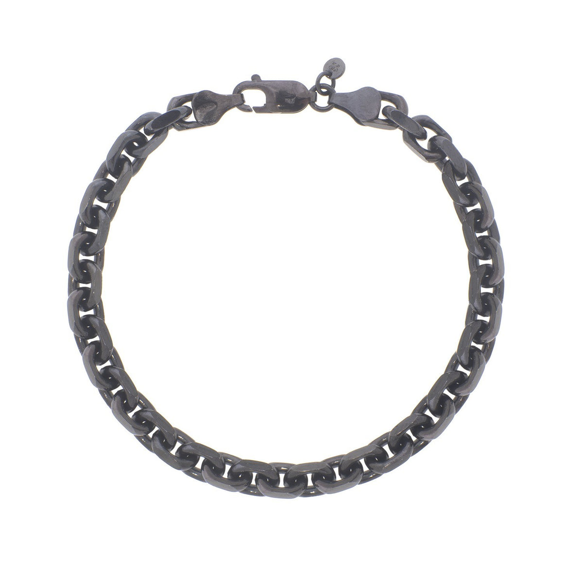 Sterling Silver Black Ruthenium Plated Oval Link Bracelet (5.60 mm), view 3