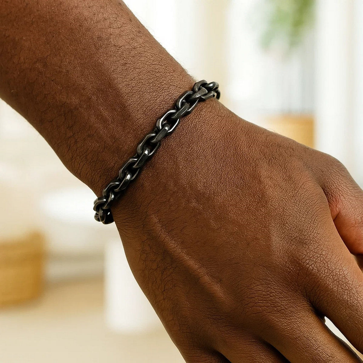 Sterling Silver Black Ruthenium Plated Oval Link Bracelet (5.60 mm), view 7