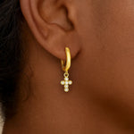 14K Yellow Gold Petite Diamond Cross Earrings, view 2