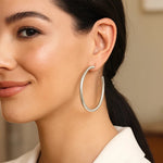 Sterling Silver Round Tube C Hoop Earrings, view 3