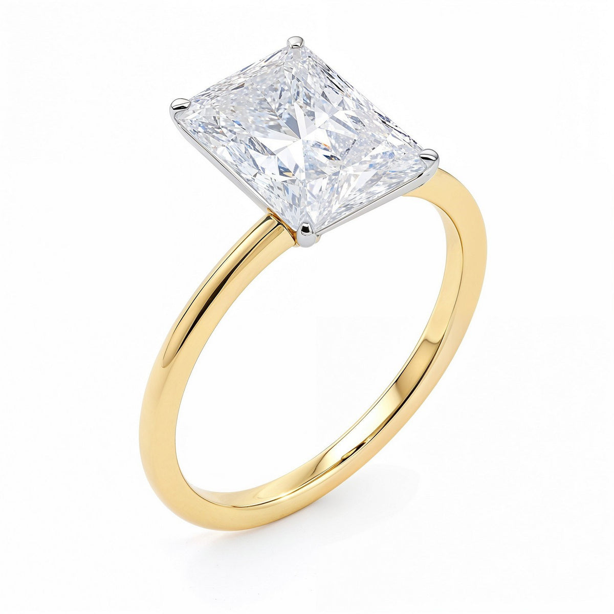 5 Carat Radiant Lab Grown IGI G/VS1 Diamond Solitaire Ring in 14K Yellow Gold, view 2