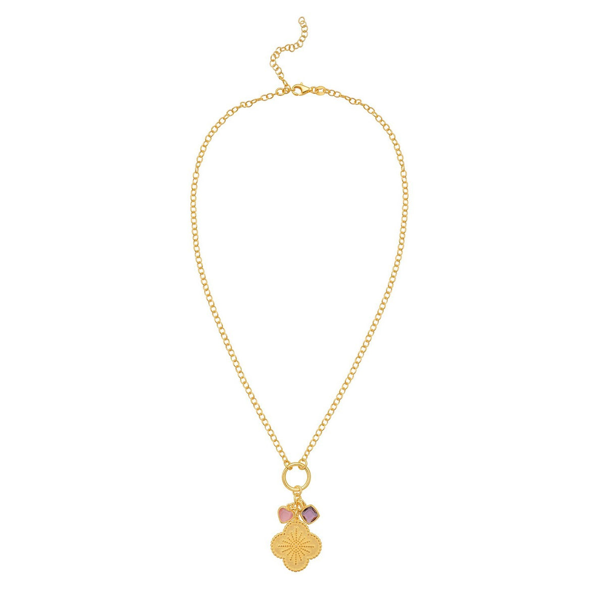 Sterling Silver Gold Plated Flower Cubic Zirconia Charm Necklace, view 2