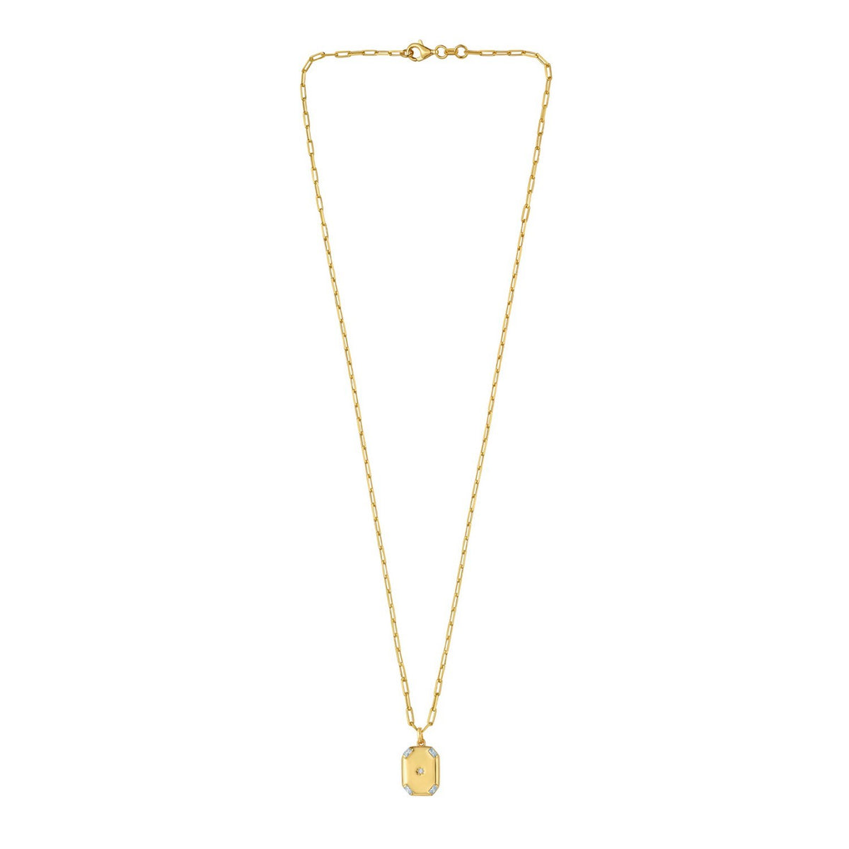 Sterling Silver Gold Plated Cubic Zirconia Octagonal Star Locket Necklace, view 2