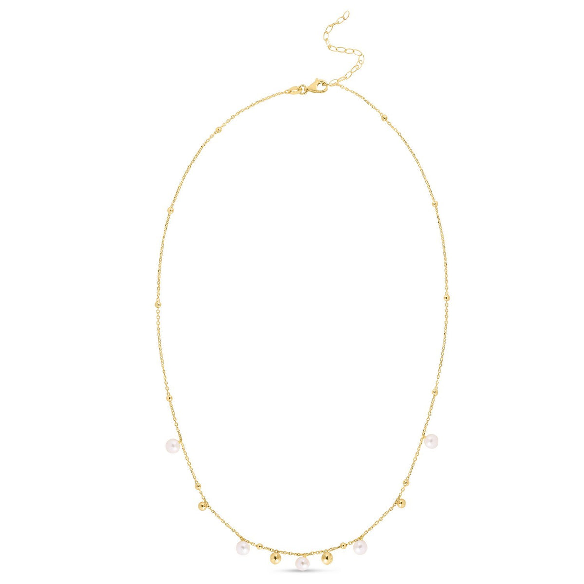 14K Yellow Gold Pearl and Scattered Bead Necklace, view 2