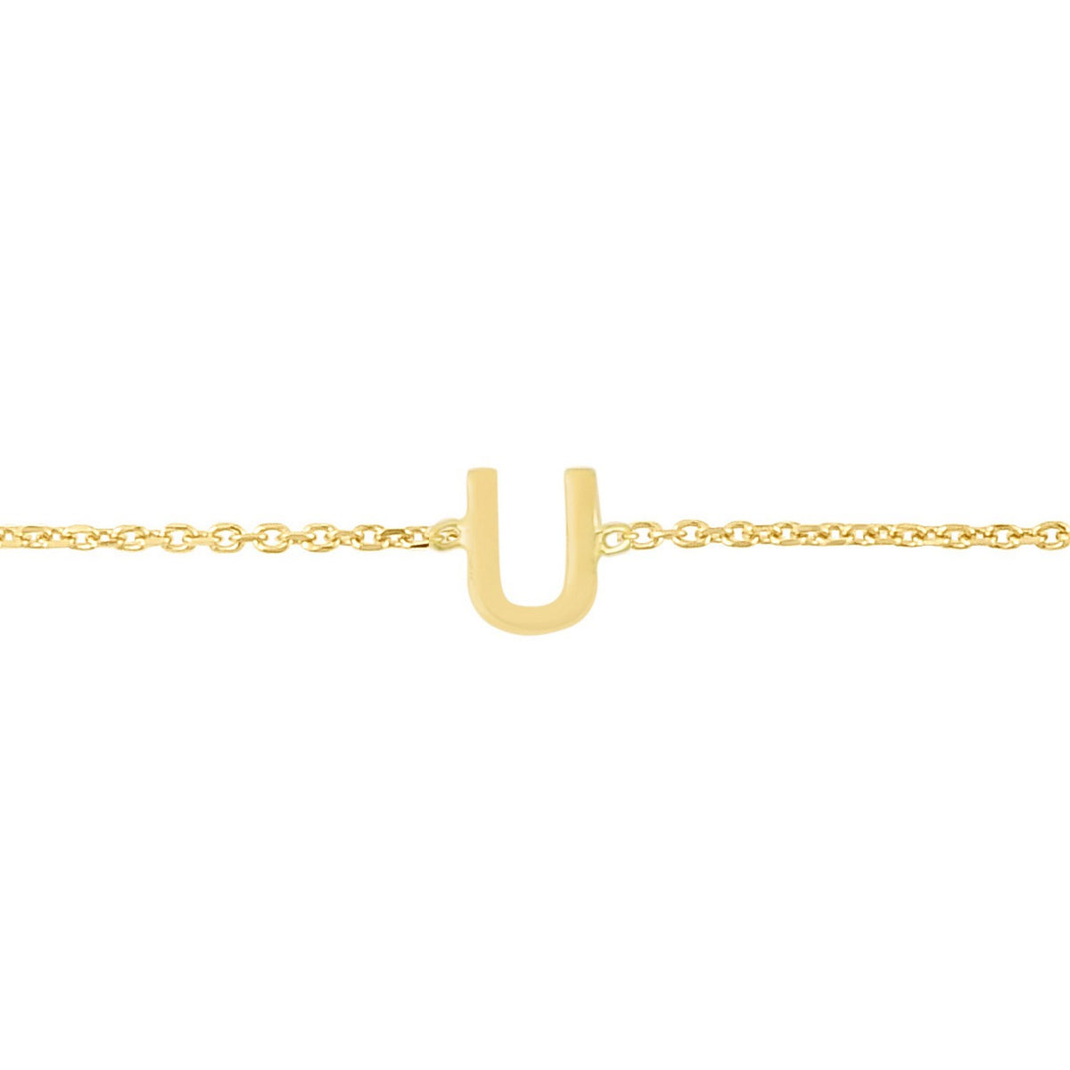 14K Yellow Gold Mini Initial U Bracelet, view 3