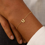 14K Yellow Gold Mini Initial U Bracelet, view 7