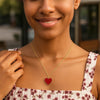14K Yellow Gold High Polish Heart Red Cornelia Paste Necklace, view 3