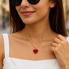 14K Yellow Gold High Polish Heart Red Cornelia Paste Necklace, view 4
