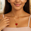 14K Yellow Gold High Polish Heart Red Cornelia Paste Necklace, view 5