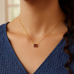 14K Yellow Gold Emerald Cut Garnet Necklace, view 2