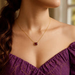 14K Yellow Gold Emerald Cut Garnet Necklace, view 3