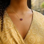 14K Yellow Gold Emerald Cut Garnet Necklace, view 4