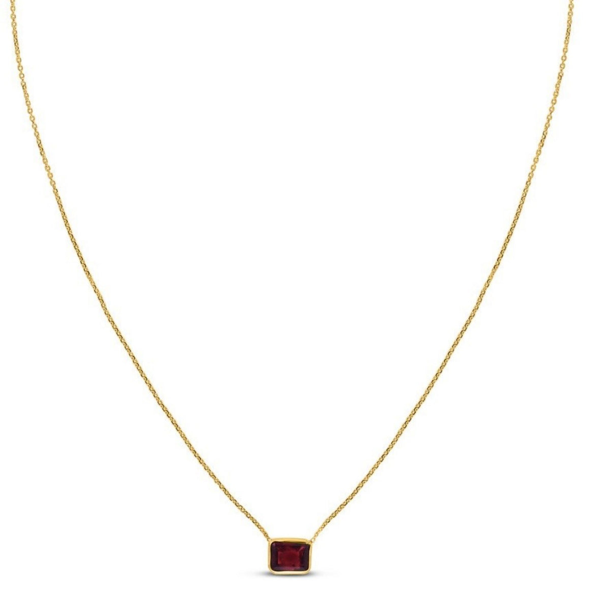 14K Yellow Gold Emerald Cut Garnet Necklace, view 5