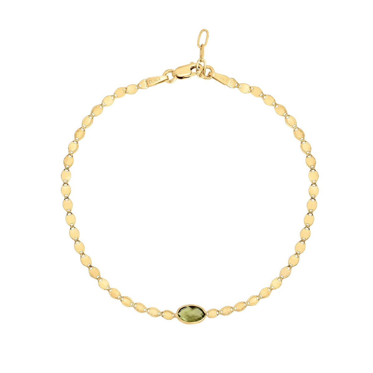 14K Yellow Gold Peridot Mirrored Chain Bracelet (2.20 mm), view 2