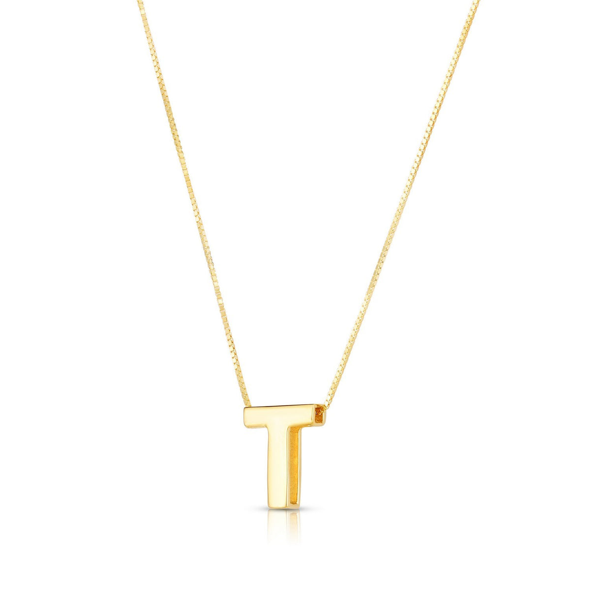 14K Yellow Gold Yours Truly Block Letter Initial T Necklace