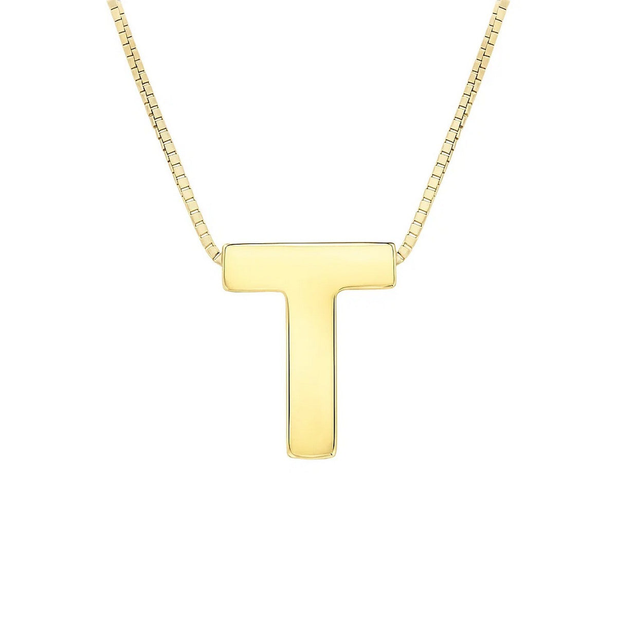 14K Yellow Gold Yours Truly Block Letter Initial T Necklace, view 2