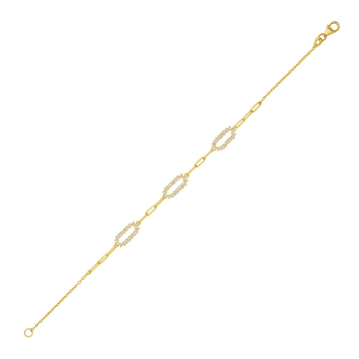 14K Yellow Gold Diamon Oro Paperclip Bracelet, view 4
