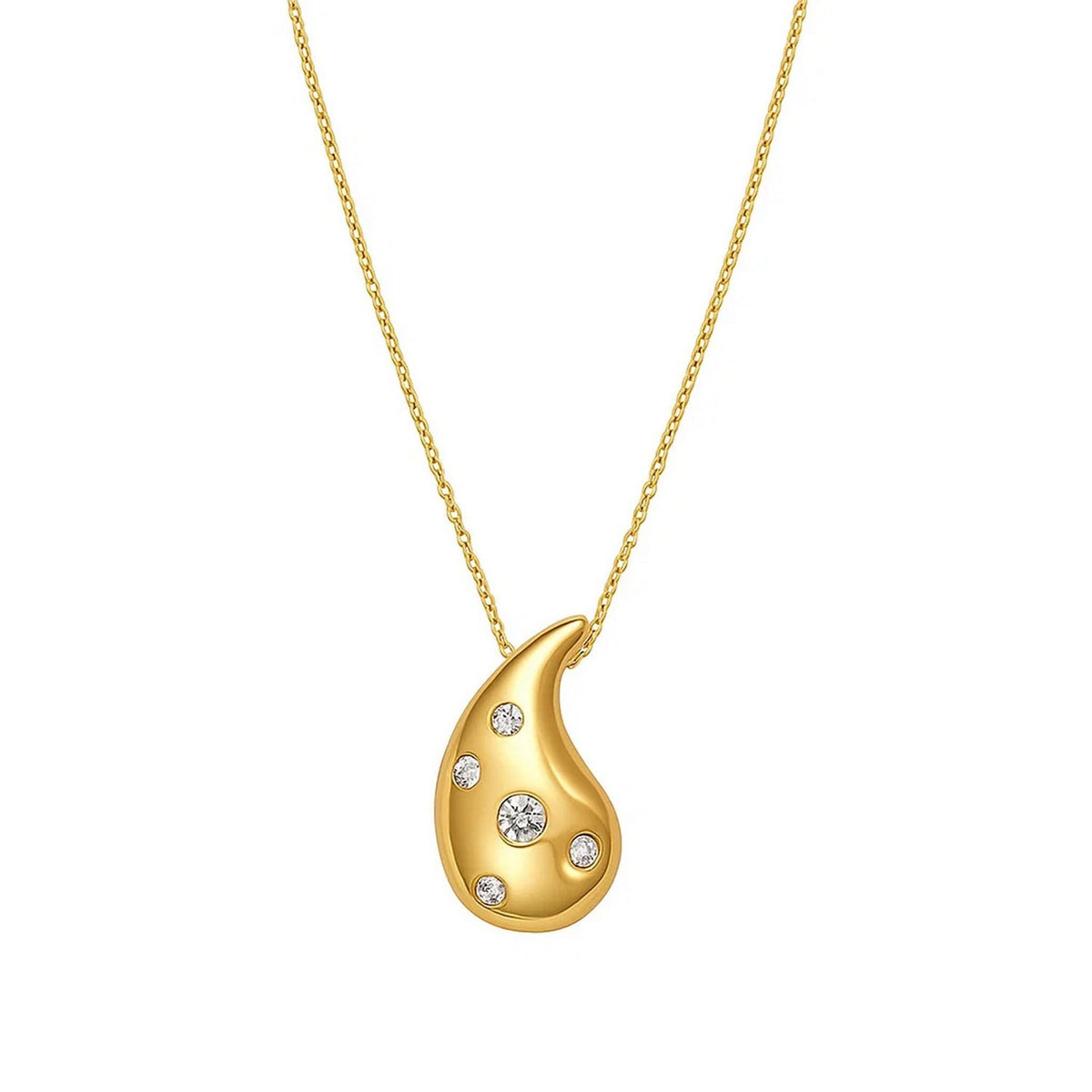14K Yellow Gold Diamond Raindrop Necklace, view 3