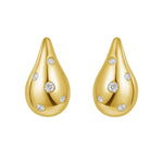 14K Yellow Gold Diamond Raindrop Earrings, view 2