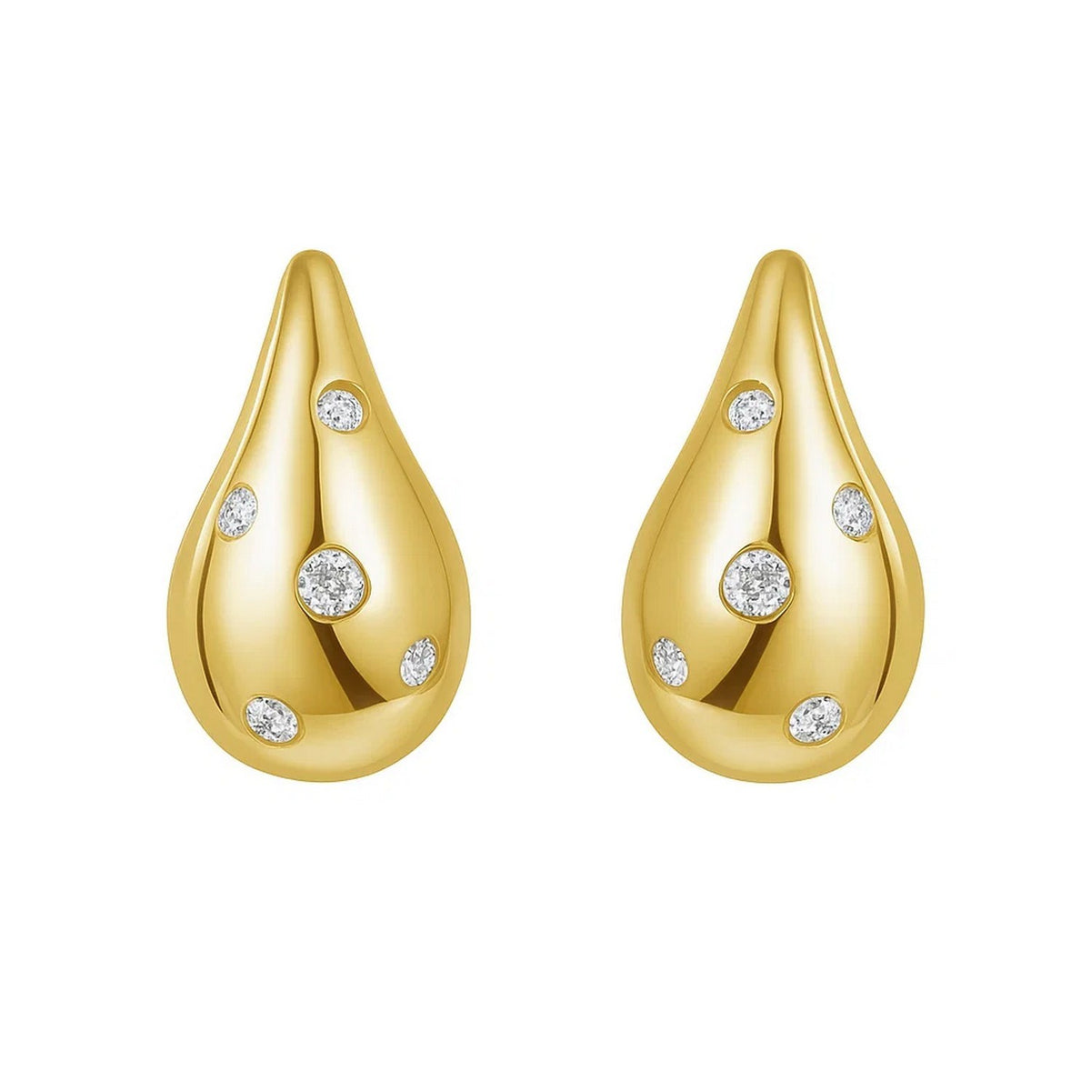 14K Yellow Gold Diamond Raindrop Earrings, view 2