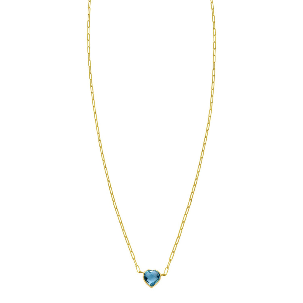 14K Yellow Gold Blue Topaz Heart Necklace (1.50 mm)