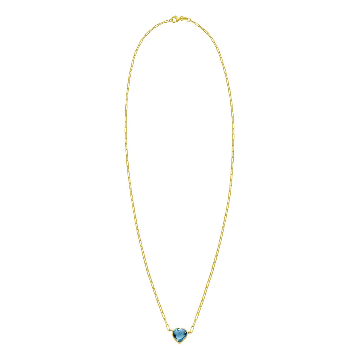 14K Yellow Gold Blue Topaz Heart Necklace (1.50 mm), view 2