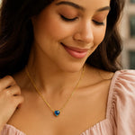 14K Yellow Gold Blue Topaz Heart Necklace (1.50 mm), view 3