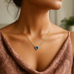 14K Yellow Gold Blue Topaz Heart Necklace (1.50 mm), view 4