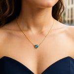 14K Yellow Gold Blue Topaz Heart Necklace (1.50 mm), view 5