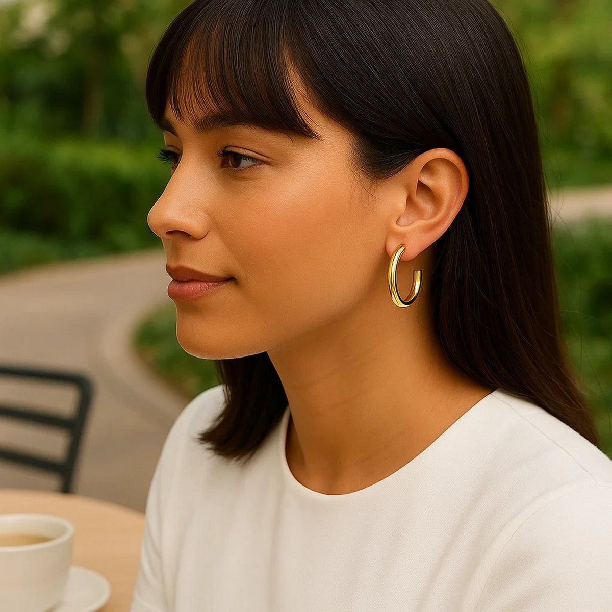 Round C Hoop Earrings in 14K Yellow Gold, view 2