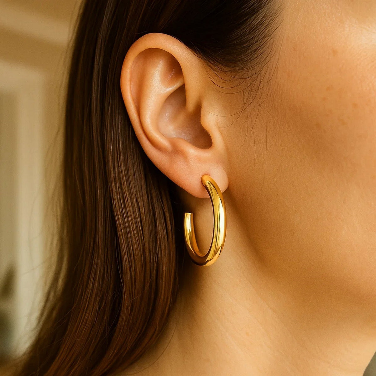 Round C Hoop Earrings in 14K Yellow Gold, view 4