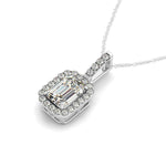 Halo Pendant With Emerald Center Diamond in 14K White Gold (1 1/5 cttw), view 2