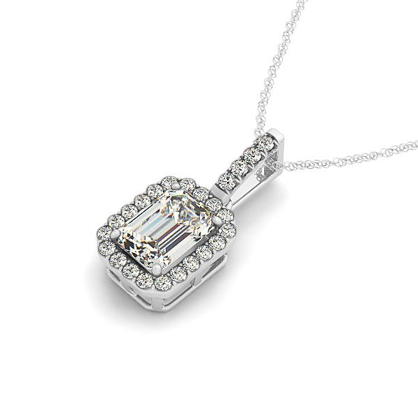 Halo Pendant With Emerald Center Diamond in 14K White Gold (1 1/5 cttw), view 2