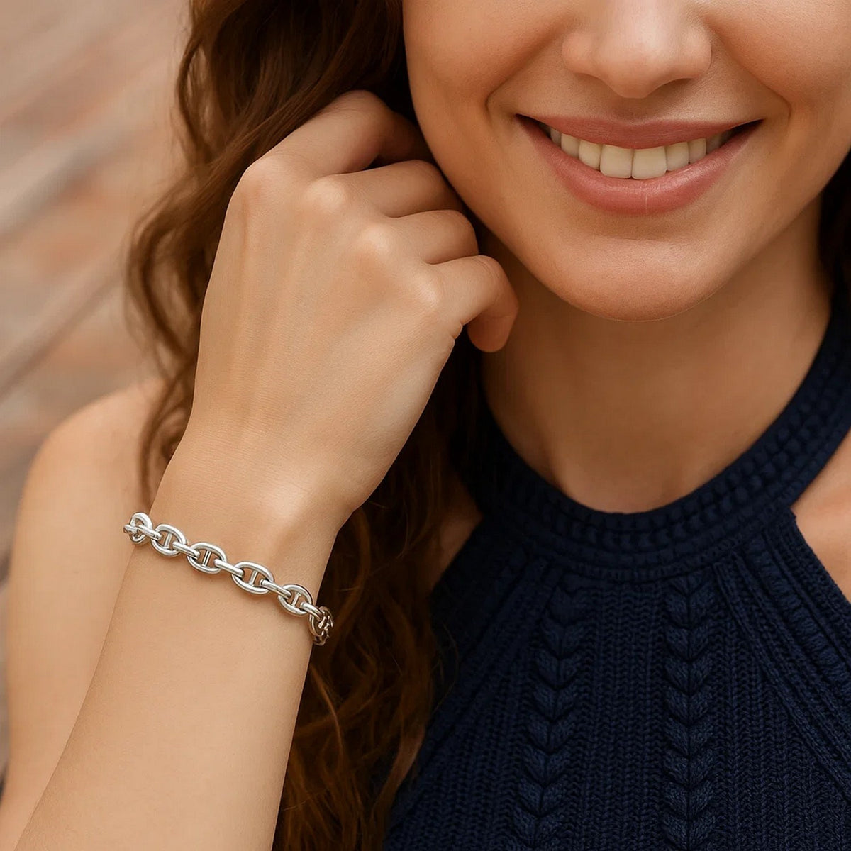 Sterling Silver Rhodium Plated Puffed Mariner Bracelet (5.90 mm), view 5