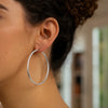 Rhodium Plated Hoop Earrings in Sterling Silver (3x60.00 mm), view 4
