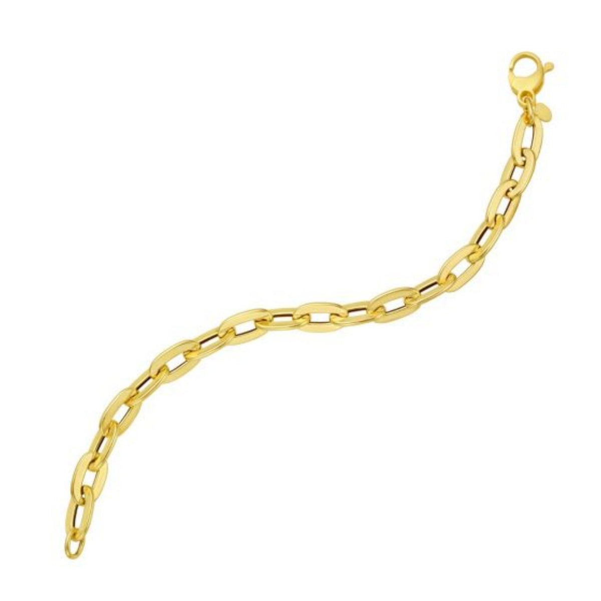 14K Yellow Gold Long Mirror Rolo Link Chain Bracelet (7.30 mm), view 2