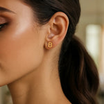14K Yellow Gold Yours Truly Initial B Stud Earrings, view 3