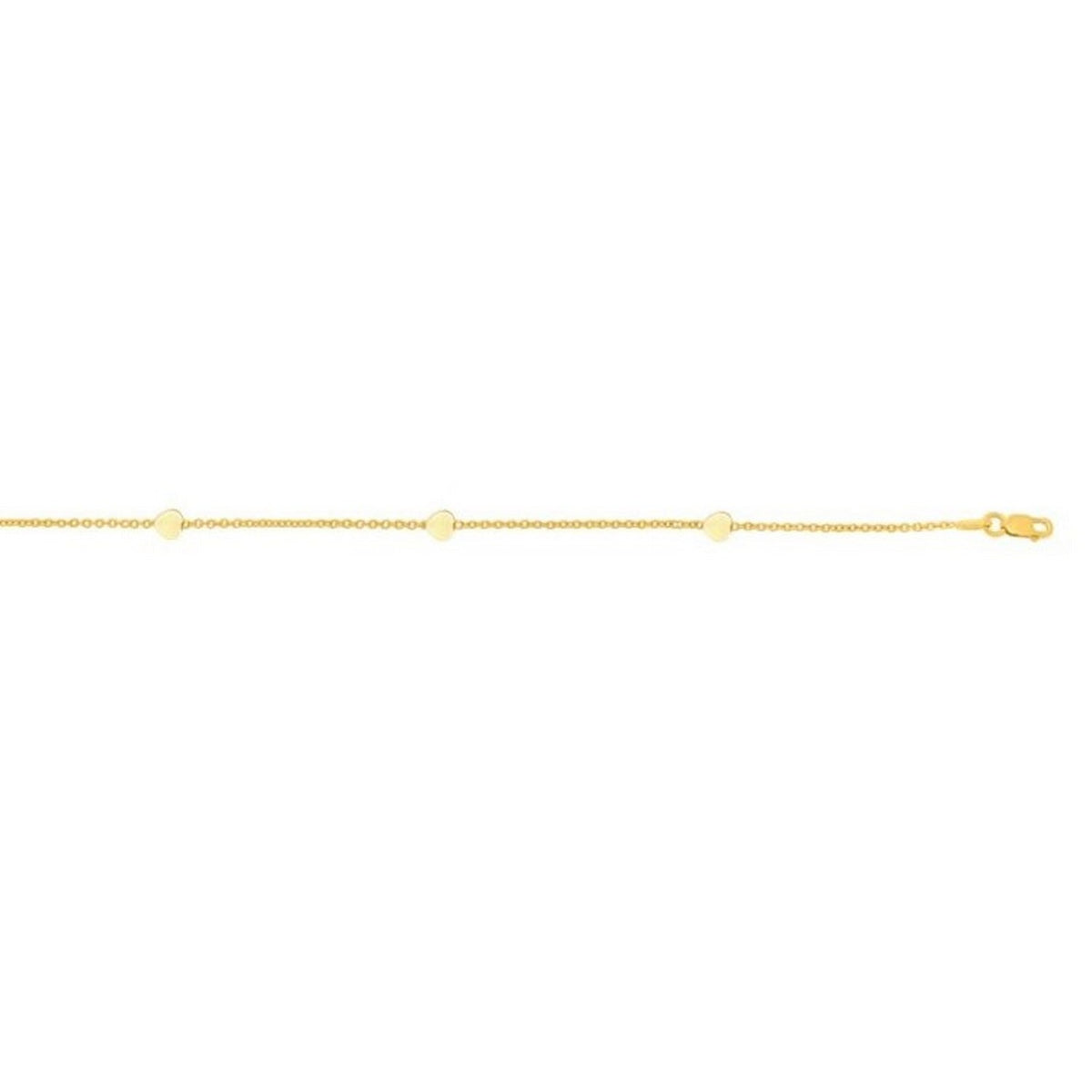 Stationed Heart Anklet in 14K Yellow Gold (1.00 mm), view 2