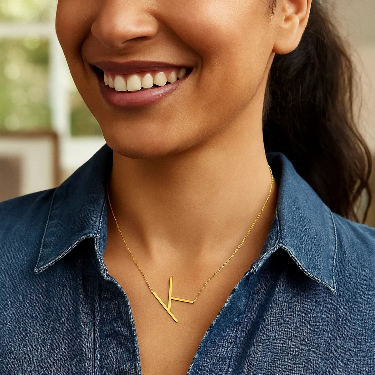 14K Yellow Gold Yours Truly Large Initial K Necklace, view 4