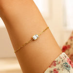 14K Yellow Gold White Topaz Paperclip Bracelet (1.50 mm), view 3