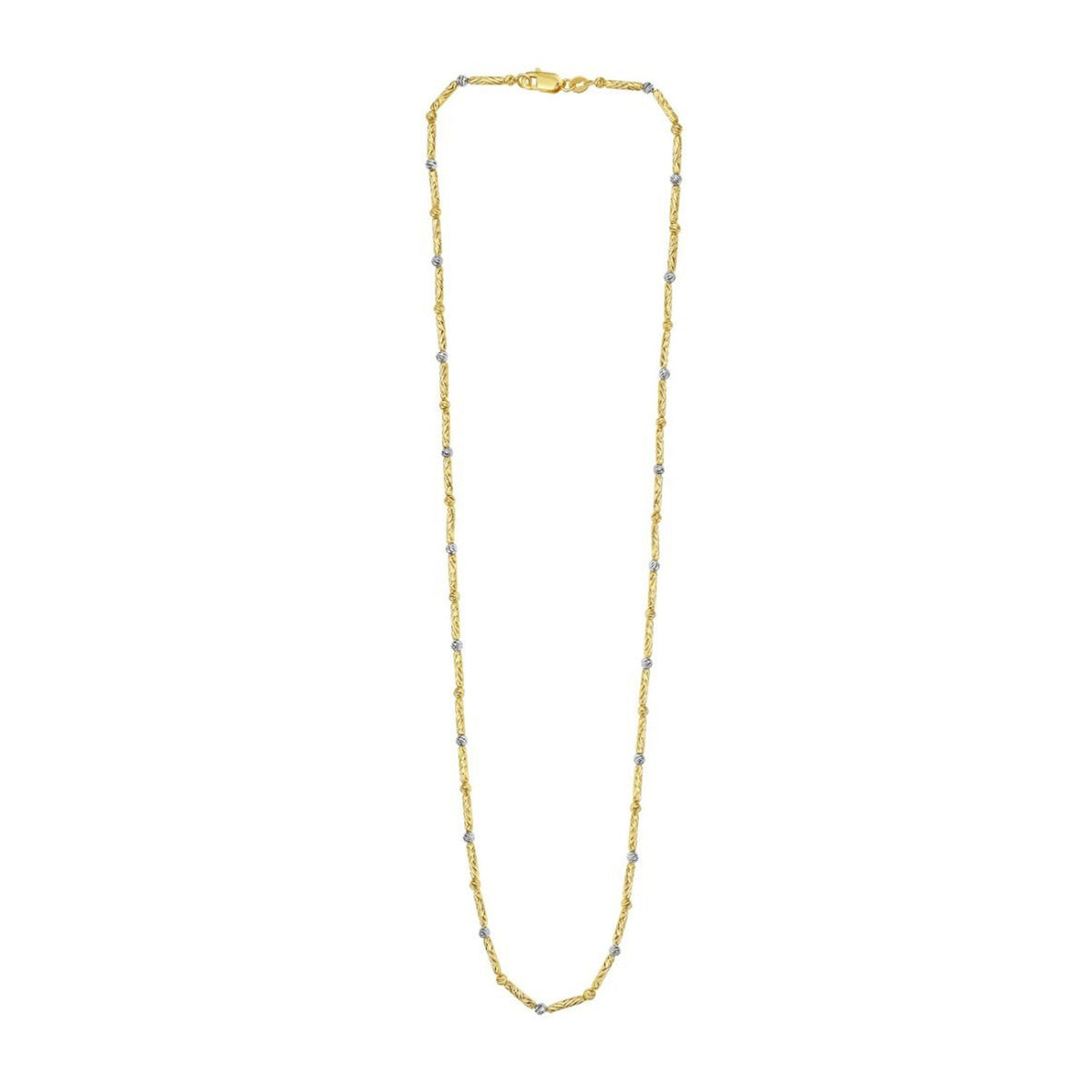 Two Tone Bar and Bead Necklace in 14K Gold, view 2