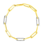 14K Yellow Gold inch Paperclip Chain Bracelet with Three Diamond Links (2.00 mm)