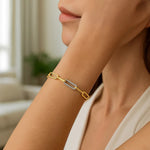 14K Yellow Gold inch Paperclip Chain Bracelet with Three Diamond Links (2.00 mm), view 2
