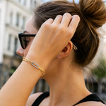 14K Yellow Gold inch Paperclip Chain Bracelet with Three Diamond Links (2.00 mm), view 3